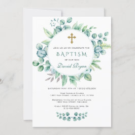 Charm Eukalyptus Greenery Wreath Cross Boy Taufe Einladung