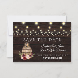 Charm Fall Burgundy Floral Wine Barrel Wedding Save The Date