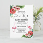 Charm Flamingo Floral Wedding Abend Empfang Einladung (Stehend Vorderseite)