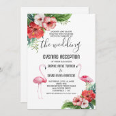 Charm Flamingo Floral Wedding Abend Empfang Einladung (Vorne/Hinten)