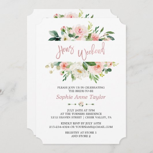 Charm Floral Rose Gold Bachelorette Wochenende Par Einladung (Vorne/Hinten)