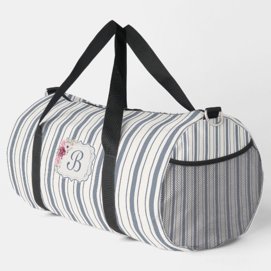 Charm Französischer Bauernhof Blau und Weiß Streif Duffle Bag (Rechte Ecke)