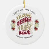 Charm Frory Christmas Happy New Year Typografie Keramik Ornament (Hinten)