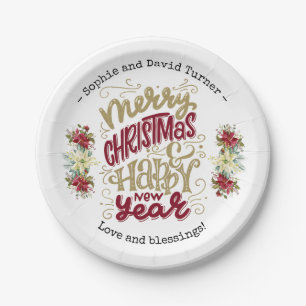Charm Frory Christmas Happy New Year Typografie Pappteller