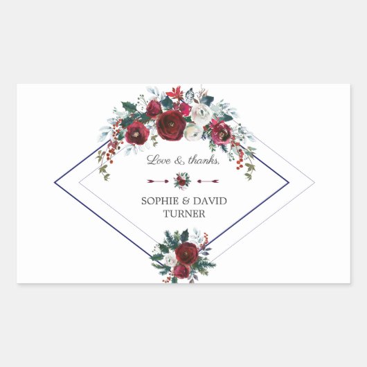 Charm Geometric Burgundy Floral Pine Navy Hochzeit Rechteckiger Aufkleber (Vorderseite)