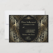 Charm Gold Art Deco Peacocks Wedding RSVP (Vorderseite)