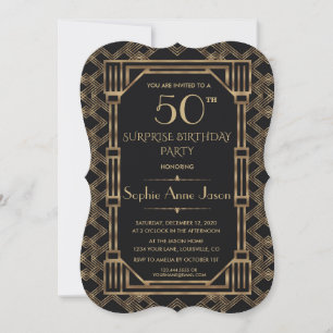 Charm Gold Black Great Gatsby 50. Geburtstagsparty Einladung