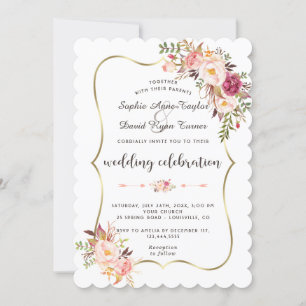 Charm Gold Blush Pink Blumenzehen Einladung
