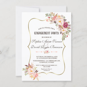 Charm Gold Blush Pink Floral Engagement Party Einladung