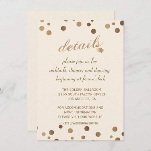 Charm Gold Confetti Champagner Hochzeitsdetails Einladung (Vorne/Hinten)