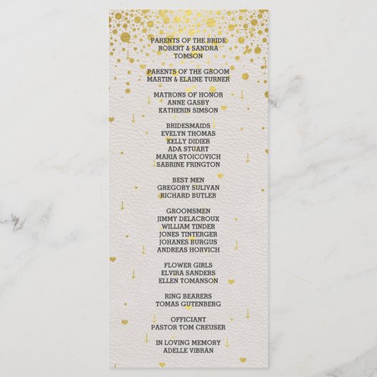 Charm Gold Confetti White Leather Wedding Programm (Rückseite)