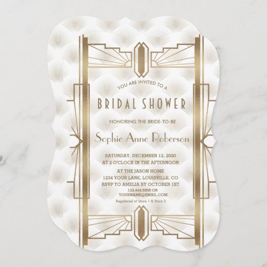 Charm Gold Great Gatsby Art Deco Brautparty Einladung (Vorne/Hinten)