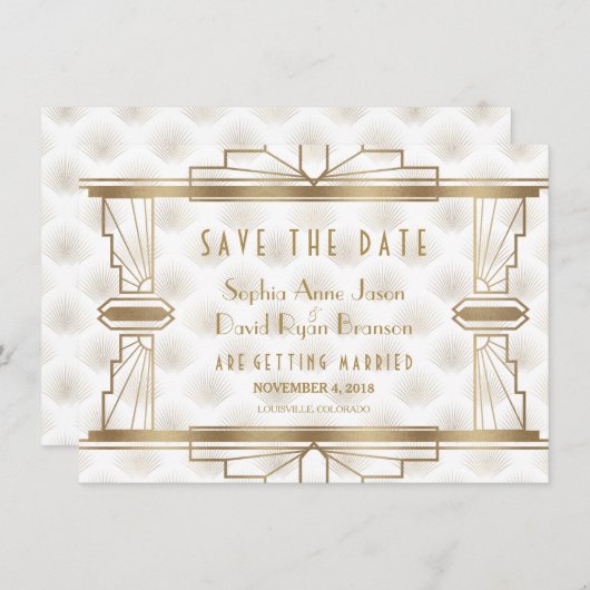 Charm Gold Great Gatsby Art Deco Save the Date (Vorne/Hinten)