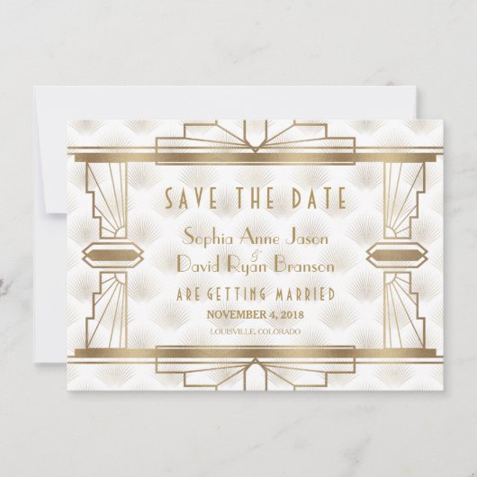 Charm Gold Great Gatsby Art Deco Save the Date (Vorderseite)