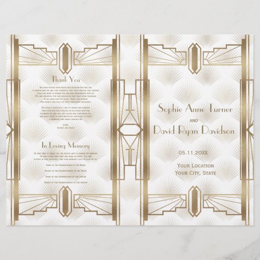 Charm Gold Great Gatsby Art Deco Wedding Programm (Vorderseite)