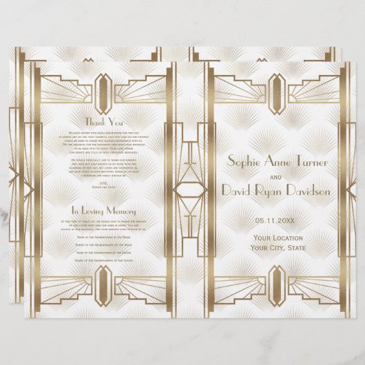 Charm Gold Great Gatsby Art Deco Wedding Programm (Vorne/Hinten)