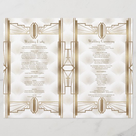 Charm Gold Great Gatsby Art Deco Wedding Programm (Rückseite)