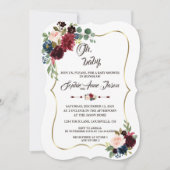 Charm Gold Merlot Navy Blue Floral Baby Dusche Einladung (Vorderseite)