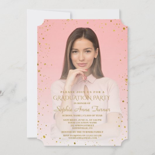 Charm Gold Sparkle Confetti Foto Graduation Party Einladung (Vorderseite)