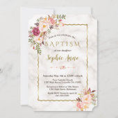 Charm Gold Wasserfarbe Rosa Blütenblütenblume Tauf Einladung (Vorderseite)