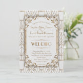 Charm Gold White Art Deco Great Gatsby Wedding Einladung (Stehend Vorderseite)