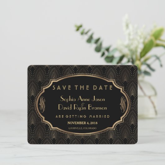 Charm Great Gatsby 20s Art Deco Save the Date (Stehend Vorderseite)