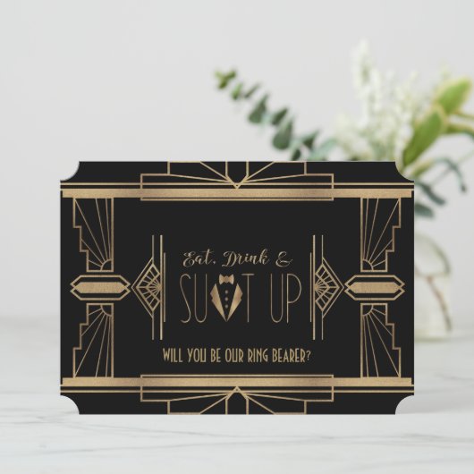 Charm Great Gatsby WILL DU MEIN RING BEARER SEIN Einladung (Stehend Vorderseite)