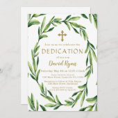 Charm Greenery Blätter Wreath Gold Boy Dedication Einladung (Vorne/Hinten)