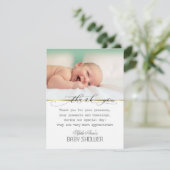 Charm Greenery Frame Gold Foto Baby Dusche Dankeskarte (Stehend Vorderseite)