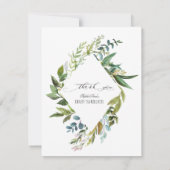 Charm Greenery Frame Gold Foto Baby Dusche Dankeskarte (Rückseite)