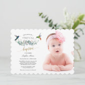Charm Hummingbird Floral Foto Girl Online Taufe Einladung (Stehend Vorderseite)