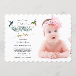 Charm Hummingbird Floral Foto Girl Online Taufe Einladung
