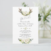 Charm Ivory Cream Blume Antler Hochzeitdetails Begleitkarte (Stehend Vorderseite)