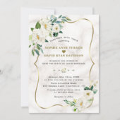 Charm Ivory White Blume Rose Goldmarmor Hochzeit Einladung (Vorderseite)