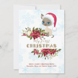 Charm Kid Mein 1. Weihnachtskätzchen Santa Poinset Feiertagskarte