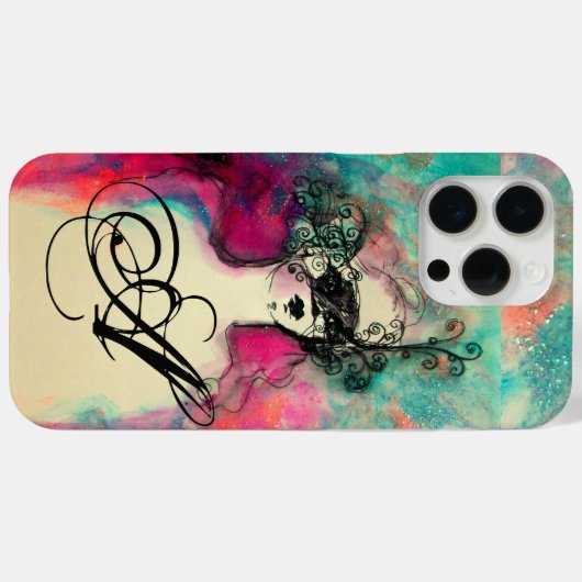 CHARM /Lady mit Maske Monogramm Aquamarin grün ros Case-Mate iPhone Hülle (Rückseite (Horizontal))