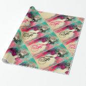 CHARM /Lady mit Maske Monogramm Aquamarin grün ros Geschenkpapier (Ungerollt)
