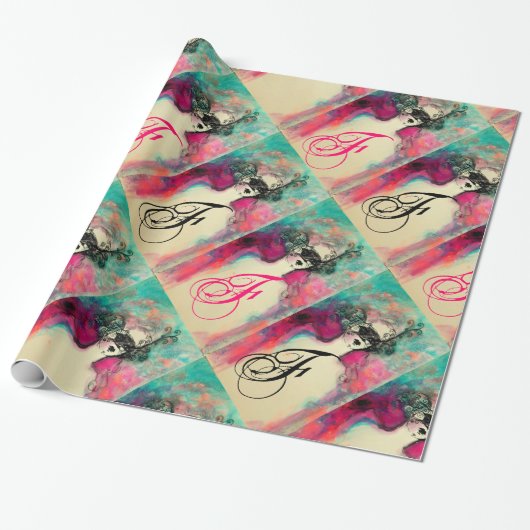 CHARM /Lady mit Maske Monogramm Aquamarin grün ros Geschenkpapier (Ungerollt)