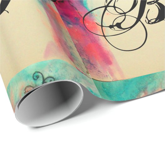 CHARM /Lady mit Maske Monogramm Aquamarin grün ros Geschenkpapier (Rolleneckpunkt)