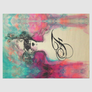 CHARM /Lady mit Maske Monogramm Aquamarin grün ros Seidenpapier