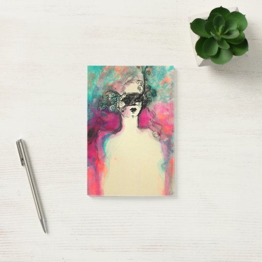 CHARM /Lady mit Maske rosa Aquamarin grün Post-it Klebezettel (Büro)