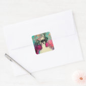 CHARM /Lady mit Maske rosa Aquamarin grün Quadratischer Aufkleber (Umschlag)