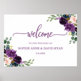 Charm Lavender Blue Floral Wedding Willkommenszeic Poster