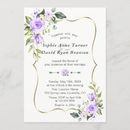 Charm Lavender Blume Gold Frame Wedding Einladung