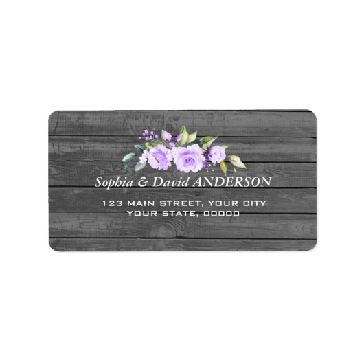 Charm Lavender Floral Barn Wood Wedding Adressaufkleber (Vorne)