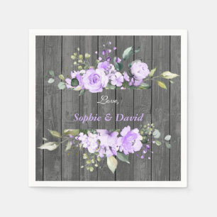 Charm Lavender Floral Barn Wood Wedding Serviette