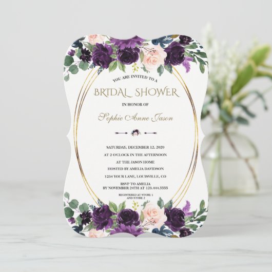 Charm Lavender Navy Blue Flowers Brautparty Einladung (Stehend Vorderseite)