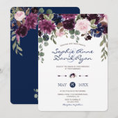 Charm Lavender Navy Blumenblume Hochzeit Einladung (Vorne/Hinten)