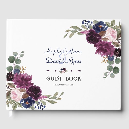 Charm Lavender Navy Blumenblume Hochzeit Gästebuch (Vorderseite)