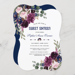 Charm Lavender Navy Blütenblüte Sweet 16 Einladung